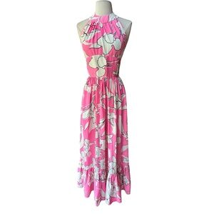 1960s/70s Made in California Hawaiian‎ Print Halter Maxi Dress